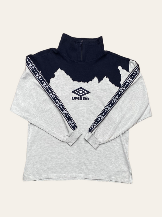 VINTAGE UPCYCLED 1/4 ZIP SWEATER UMBRO GREY AND BLUE - L